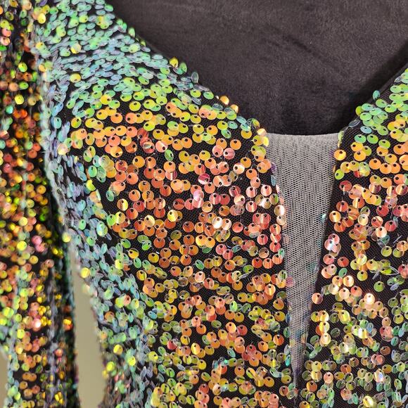 ALYCE PARIS V-Back Long Sleeve Dress in Dragon Scale, Size 6 - Picture 8 of 15